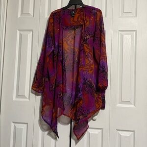 Studio EY Sheer purple orange & black cover wrap cardigan size 1X